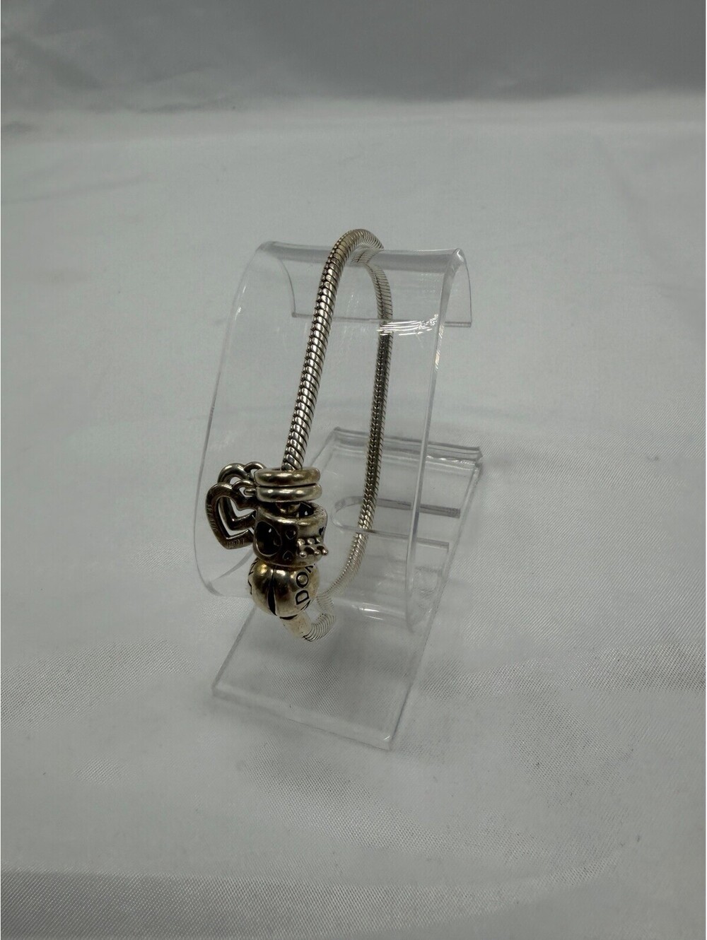 Authentic Pandora Stearling Silver Bracelet, Heart Snake Chain Crown